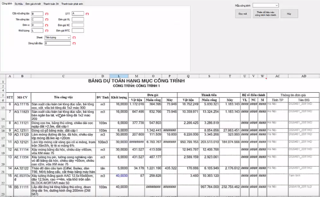 3. Hướng dẫn đọc đọc file excel từ phần mềm khác và file thủ công vào nghiệm thu xây dựng 360
